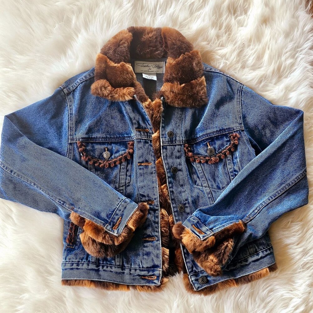Tasha Polizzi Denim Faux Fur Women's Coat Jacket MEDIUM
